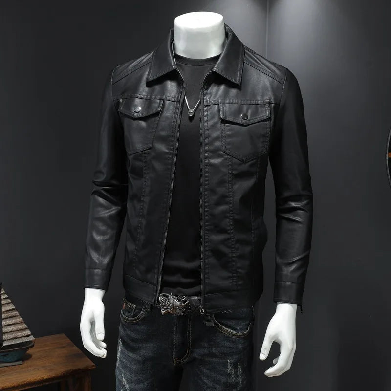 Mens Oversized PU Leather Motorcycle Jacket - Waterproof Winter Riding Suit - ZOOMNSTORE