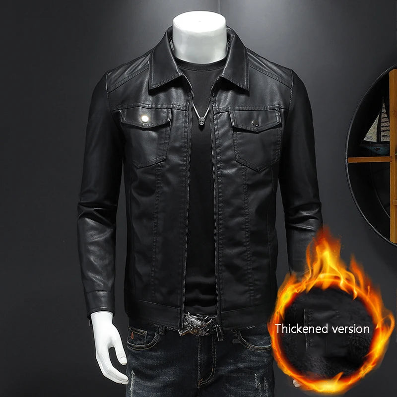 Mens Oversized PU Leather Motorcycle Jacket - Waterproof Winter Riding Suit - ZOOMNSTORE