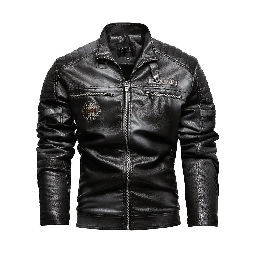 Mens Slim Fit PU Leather Motorcycle Jacket - Casual Autumn Winter Biker Coat - ZOOMNSTORE
