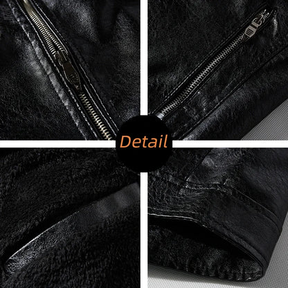 Mens Slim Fit PU Leather Motorcycle Jacket - Casual Autumn Winter Biker Coat - ZOOMNSTORE
