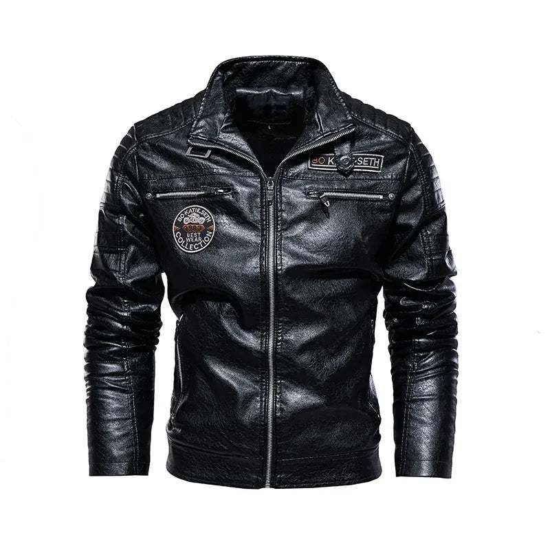 Mens Slim Fit PU Leather Motorcycle Jacket - Casual Autumn Winter Biker Coat - ZOOMNSTORE