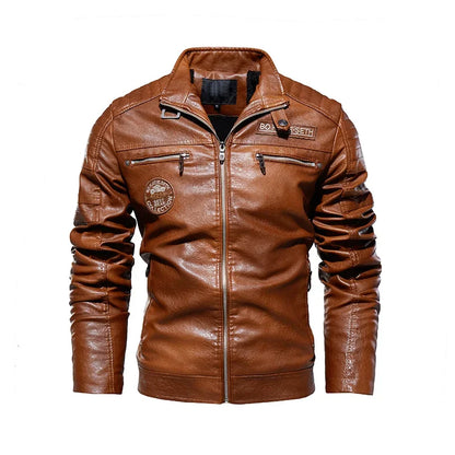 Mens Slim Fit PU Leather Motorcycle Jacket - Casual Autumn Winter Biker Coat - ZOOMNSTORE