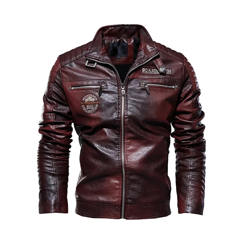 Mens Slim Fit PU Leather Motorcycle Jacket - Casual Autumn Winter Biker Coat - ZOOMNSTORE