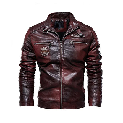 Mens Slim Fit PU Leather Motorcycle Jacket - Casual Autumn Winter Biker Coat - ZOOMNSTORE