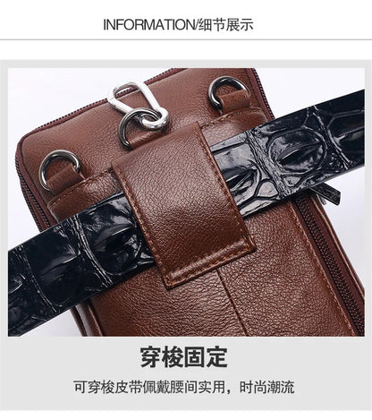 Men's Leather Messenger Bag - Multi-Functional Cowhide Chest Bag With Zipper Closure - ZOOMNSTORE