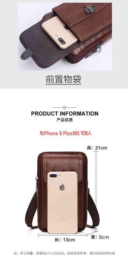 Men's Leather Messenger Bag - Multi-Functional Cowhide Chest Bag With Zipper Closure - ZOOMNSTORE