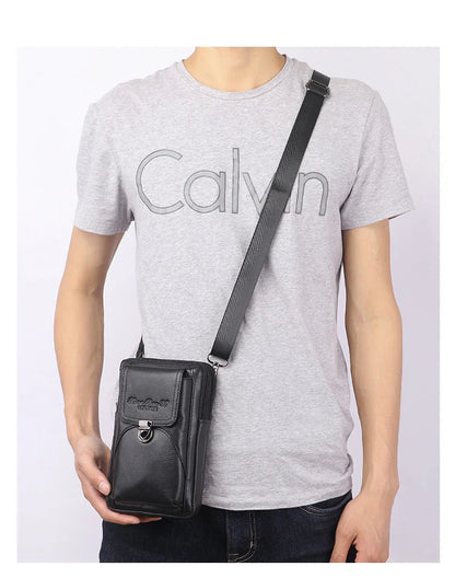 Men's Leather Messenger Bag - Multi-Functional Cowhide Chest Bag With Zipper Closure - ZOOMNSTORE