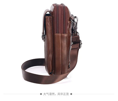 Men's Leather Messenger Bag - Multi-Functional Cowhide Chest Bag With Zipper Closure - ZOOMNSTORE