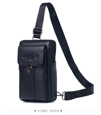 Men's Leather Messenger Bag - Multi-Functional Cowhide Chest Bag With Zipper Closure - ZOOMNSTORE