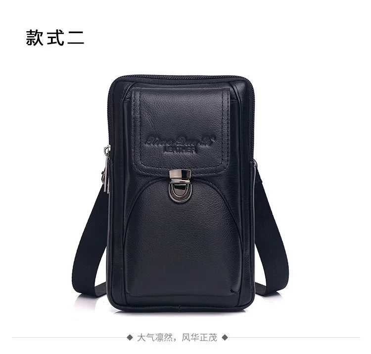 Men's Leather Messenger Bag - Multi-Functional Cowhide Chest Bag With Zipper Closure - ZOOMNSTORE