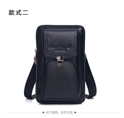 Men's Leather Messenger Bag - Multi-Functional Cowhide Chest Bag With Zipper Closure - ZOOMNSTORE