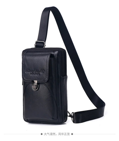 Men's Leather Messenger Bag - Multi-Functional Cowhide Chest Bag With Zipper Closure - ZOOMNSTORE