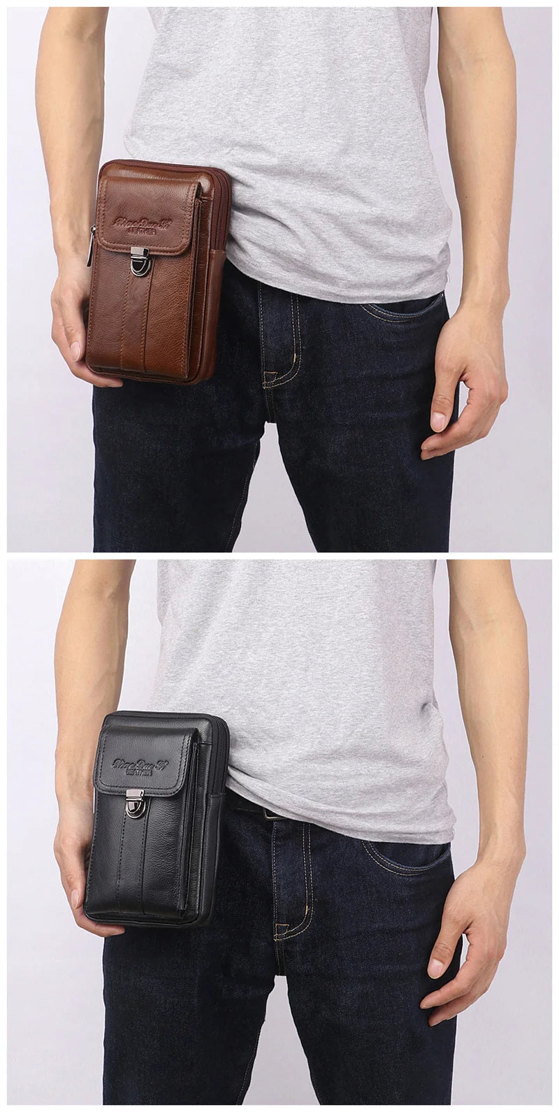 Men's Leather Messenger Bag - Multi-Functional Cowhide Chest Bag With Zipper Closure - ZOOMNSTORE