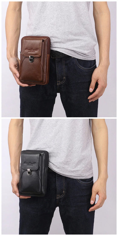 Men's Leather Messenger Bag - Multi-Functional Cowhide Chest Bag With Zipper Closure - ZOOMNSTORE