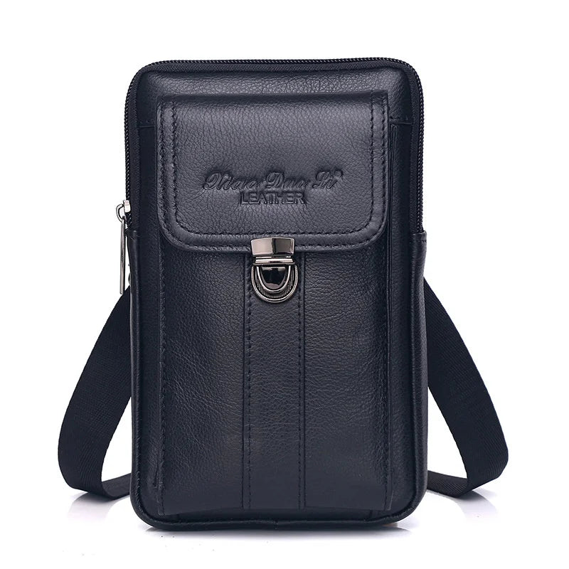 Men's Leather Messenger Bag - Multi-Functional Cowhide Chest Bag With Zipper Closure - ZOOMNSTORE