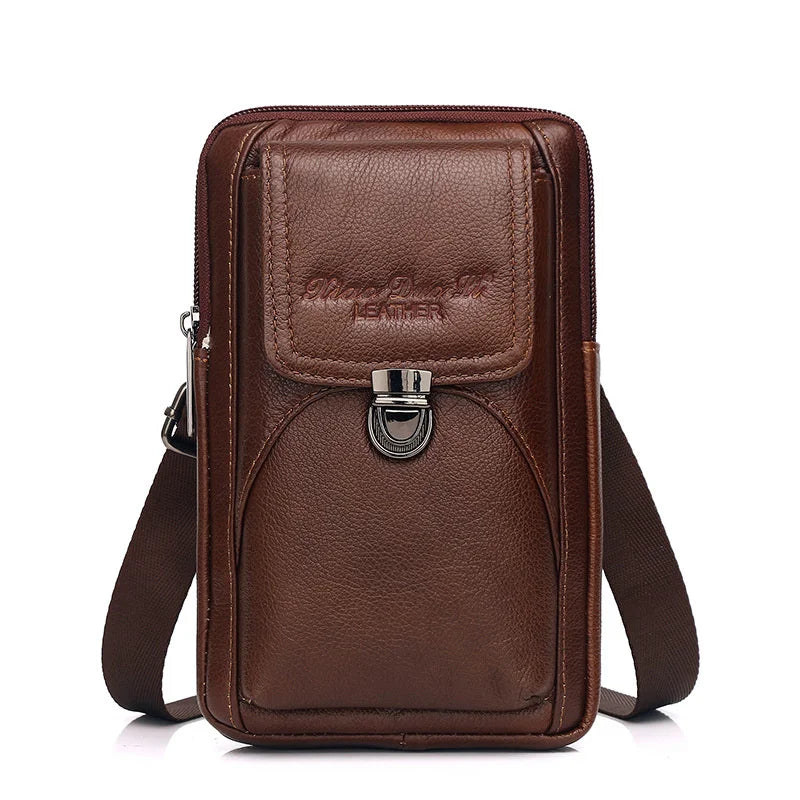Men's Leather Messenger Bag - Multi-Functional Cowhide Chest Bag With Zipper Closure - ZOOMNSTORE