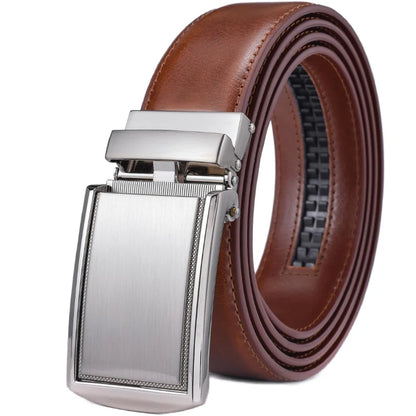 Men's Leather Ratchet Belt - Cognac Genuine Leather Adjustable Dress Belt with Automatic Buckle - ZOOMNSTORE