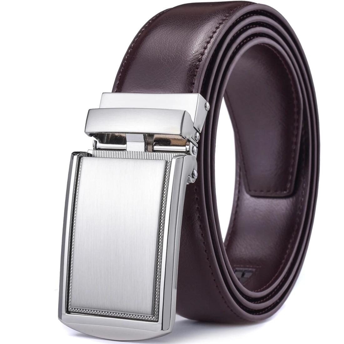 Men's Leather Ratchet Belt - Cognac Genuine Leather Adjustable Dress Belt with Automatic Buckle - ZOOMNSTORE