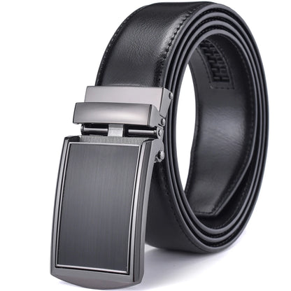 Men's Leather Ratchet Belt - Cognac Genuine Leather Adjustable Dress Belt with Automatic Buckle - ZOOMNSTORE