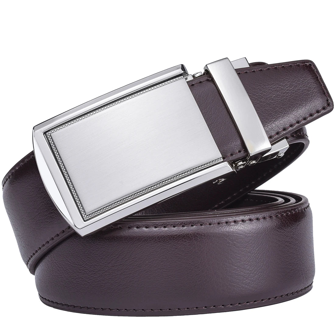 Men's Leather Ratchet Belt - Cognac Genuine Leather Adjustable Dress Belt with Automatic Buckle - ZOOMNSTORE
