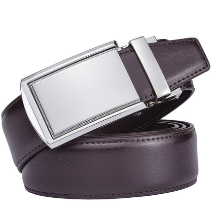 Men's Leather Ratchet Belt - Cognac Genuine Leather Adjustable Dress Belt with Automatic Buckle - ZOOMNSTORE
