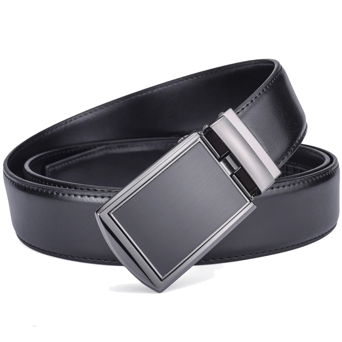 Men's Leather Ratchet Belt - Cognac Genuine Leather Adjustable Dress Belt with Automatic Buckle - ZOOMNSTORE