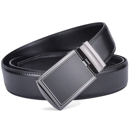 Men's Leather Ratchet Belt - Cognac Genuine Leather Adjustable Dress Belt with Automatic Buckle - ZOOMNSTORE