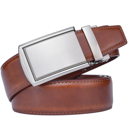 Men's Leather Ratchet Belt - Cognac Genuine Leather Adjustable Dress Belt with Automatic Buckle - ZOOMNSTORE
