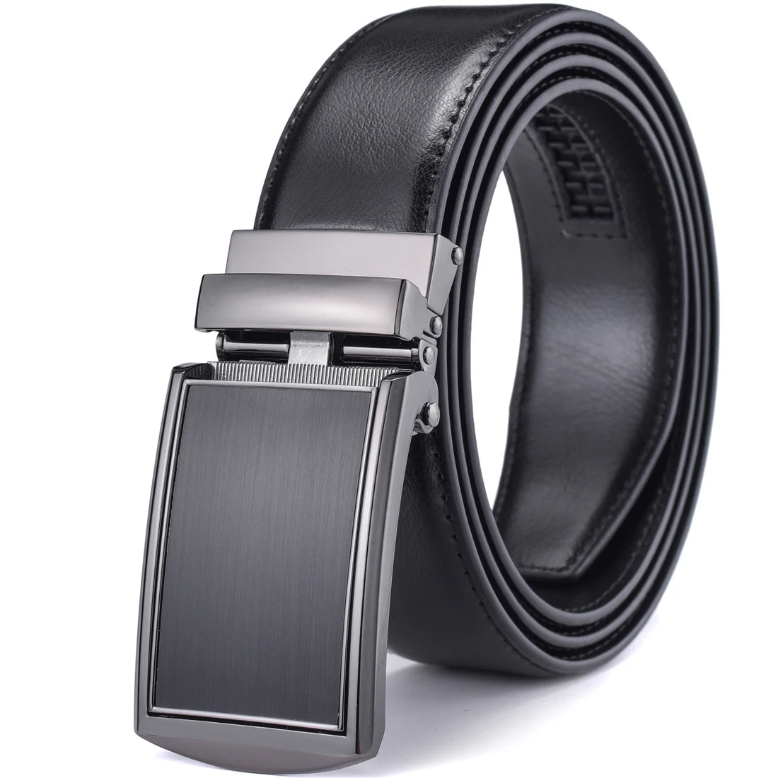 Men's Leather Ratchet Belt - Cognac Genuine Leather Adjustable Dress Belt with Automatic Buckle - ZOOMNSTORE