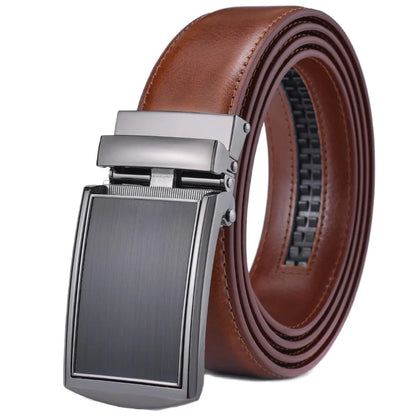 Men's Leather Ratchet Belt - Cognac Genuine Leather Adjustable Dress Belt with Automatic Buckle - ZOOMNSTORE