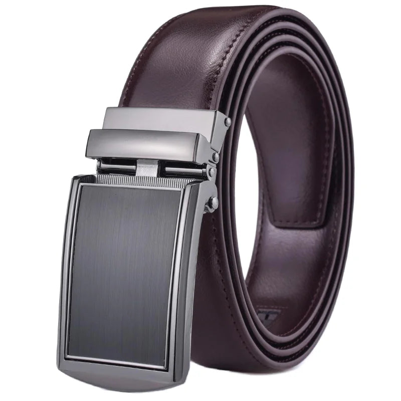 Men's Leather Ratchet Belt - Cognac Genuine Leather Adjustable Dress Belt with Automatic Buckle - ZOOMNSTORE