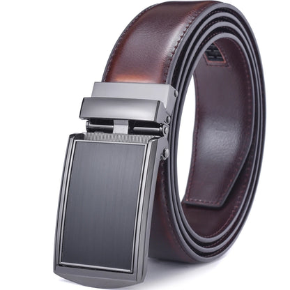 Men's Leather Ratchet Belt - Cognac Genuine Leather Adjustable Dress Belt with Automatic Buckle - ZOOMNSTORE