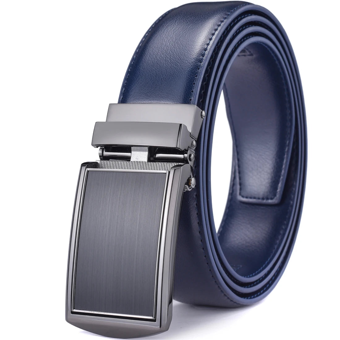 Men's Leather Ratchet Belt - Cognac Genuine Leather Adjustable Dress Belt with Automatic Buckle - ZOOMNSTORE