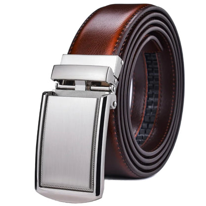 Men's Leather Ratchet Belt - Cognac Genuine Leather Adjustable Dress Belt with Automatic Buckle - ZOOMNSTORE
