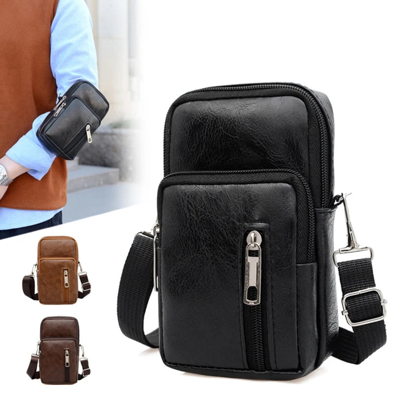Men's Leather Shoulder Bag – Multi Function Casual Crossbody Messenger Bag - ZOOMNSTORE