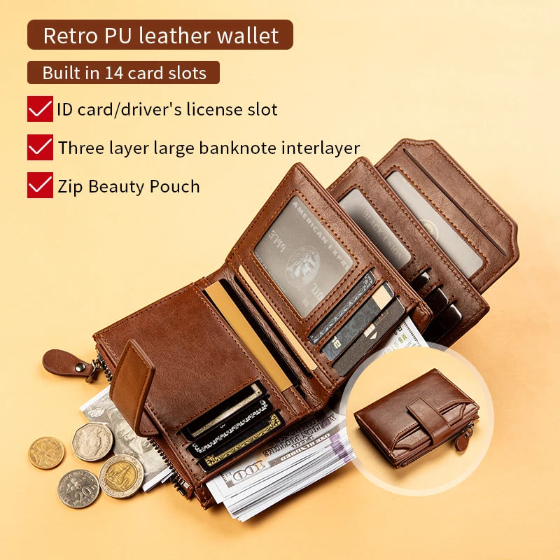 Mens Vintage Leather Wallet - Multi-Card PU Leather Gift Box - ZOOMNSTORE