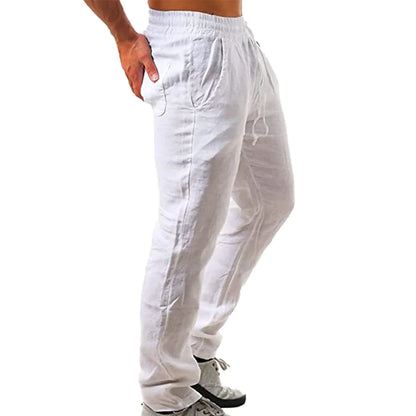 Men's Cotton Linen Pants Male Autumn New Breathable Solid Color Linen Trousers Fitness Streetwear S-3XL - ZOOMNSTORE