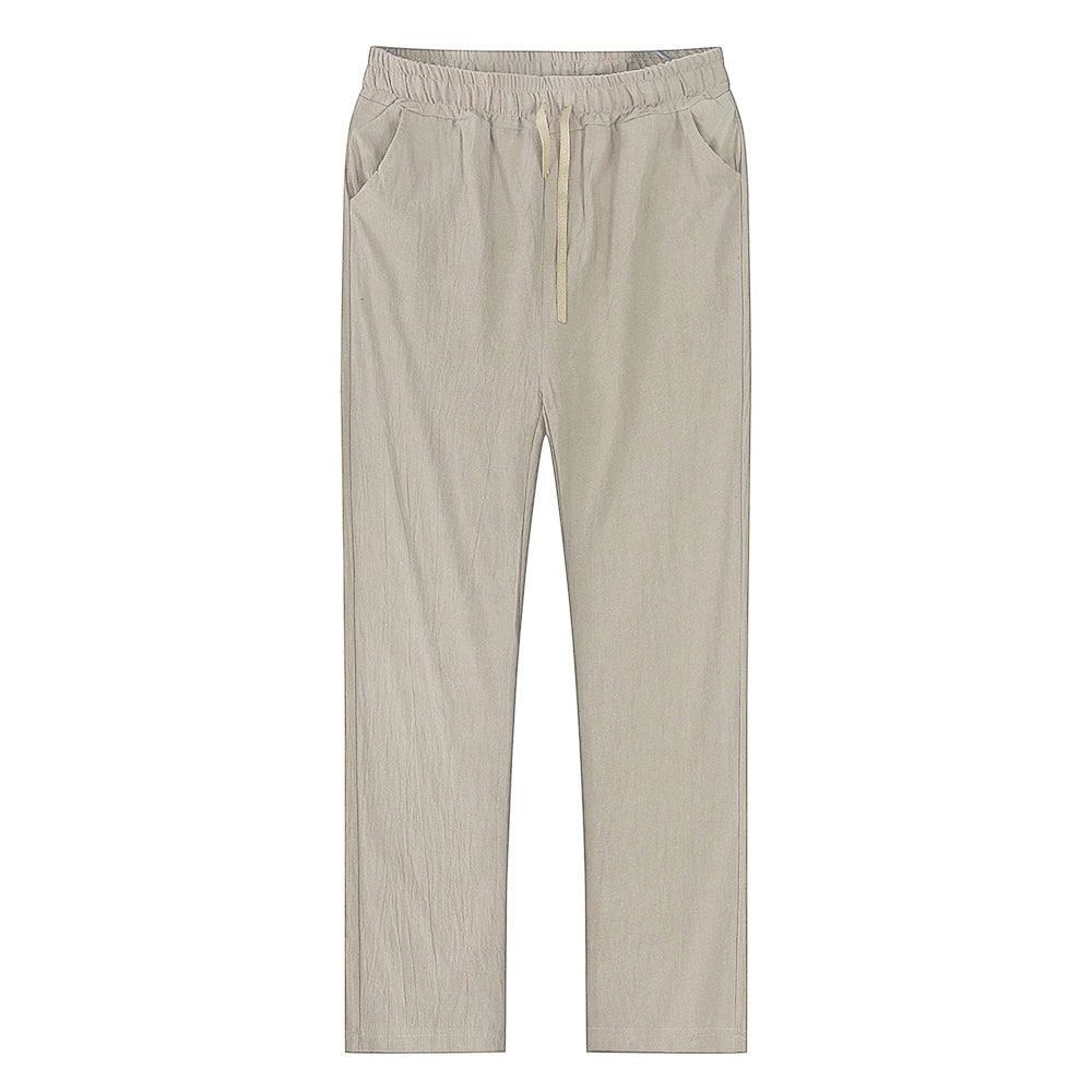 Men's Cotton Linen Pants Male Autumn New Breathable Solid Color Linen Trousers Fitness Streetwear S-3XL - ZOOMNSTORE