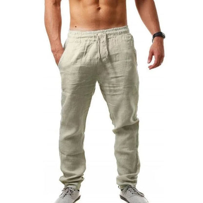 Men's Cotton Linen Pants Male Autumn New Breathable Solid Color Linen Trousers Fitness Streetwear S-3XL - ZOOMNSTORE