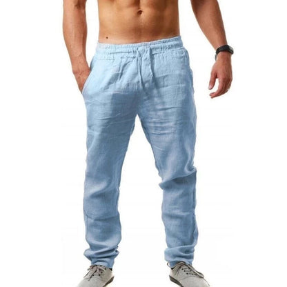 Men's Cotton Linen Pants Male Autumn New Breathable Solid Color Linen Trousers Fitness Streetwear S-3XL - ZOOMNSTORE