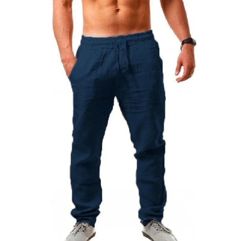 Men's Cotton Linen Pants Male Autumn New Breathable Solid Color Linen Trousers Fitness Streetwear S-3XL - ZOOMNSTORE