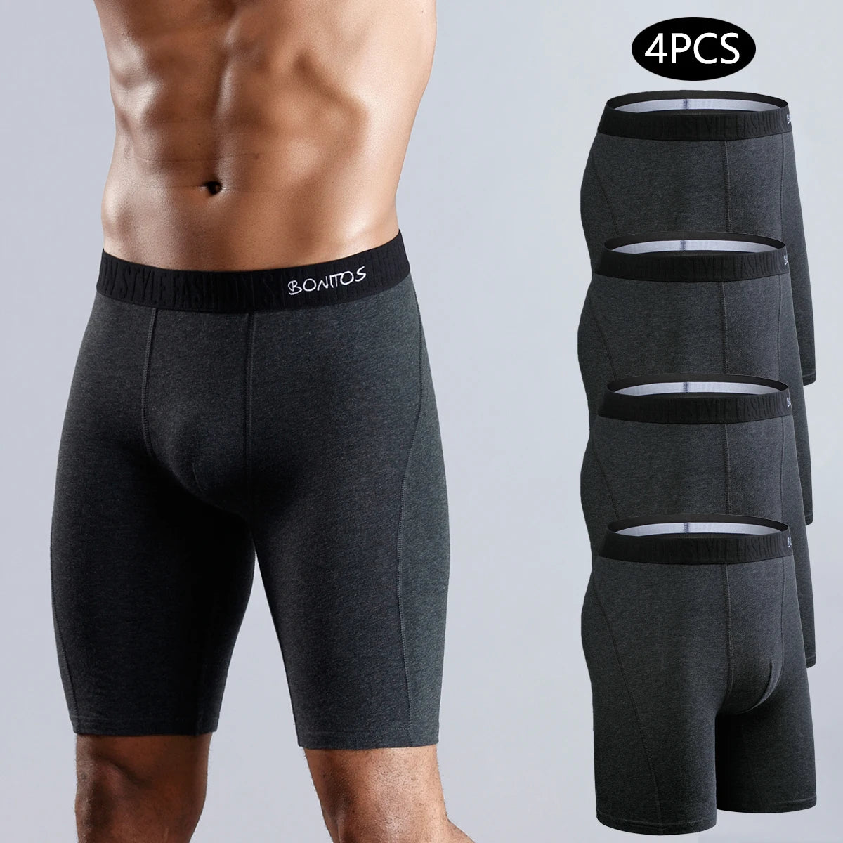 Men's Long Boxers - Plus Size Cotton Boxer Shorts With Stretch Fabric Comfort - ZOOMNSTORE