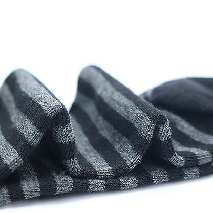 Men's Long Socks Pack - 5 Pairs Striped & Solid Black Cotton Crew Socks | Comfortable Plus Size EU40-47 - ZOOMNSTORE