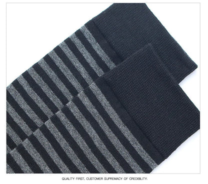 Men's Long Socks Pack - 5 Pairs Striped & Solid Black Cotton Crew Socks | Comfortable Plus Size EU40-47 - ZOOMNSTORE