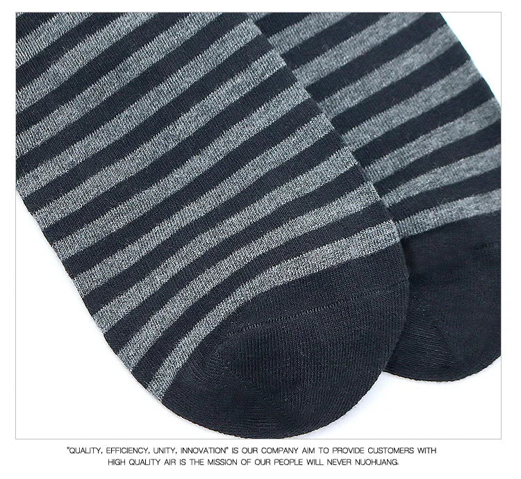 Men's Long Socks Pack - 5 Pairs Striped & Solid Black Cotton Crew Socks | Comfortable Plus Size EU40-47 - ZOOMNSTORE