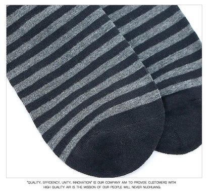 Men's Long Socks Pack - 5 Pairs Striped & Solid Black Cotton Crew Socks | Comfortable Plus Size EU40-47 - ZOOMNSTORE