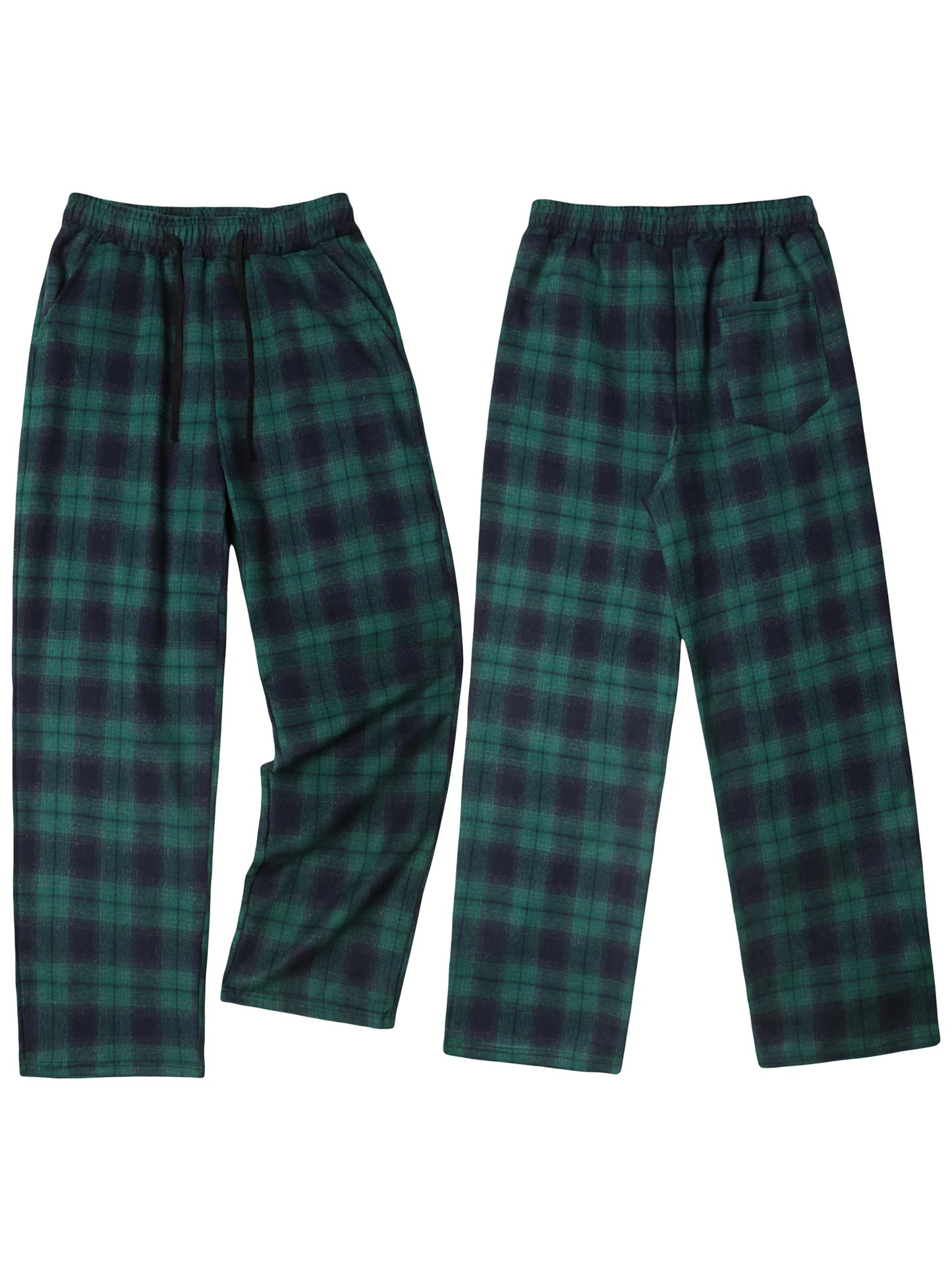 Men's Lounge Pants - Casual Plaid Drawstring Waist Full Length Polyester Trousers - ZOOMNSTORE