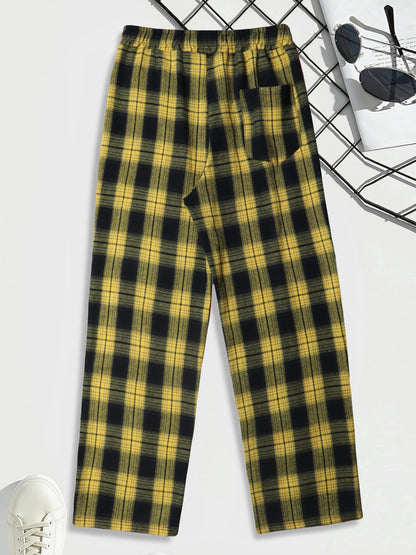 Men's Lounge Pants - Casual Plaid Drawstring Waist Full Length Polyester Trousers - ZOOMNSTORE