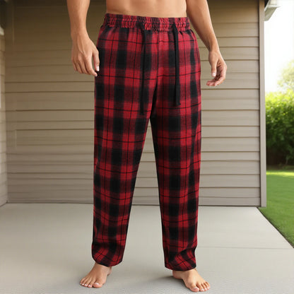 Men's Lounge Pants - Casual Plaid Drawstring Waist Full Length Polyester Trousers - ZOOMNSTORE