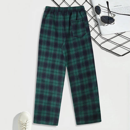 Men's Lounge Pants - Casual Plaid Drawstring Waist Full Length Polyester Trousers - ZOOMNSTORE